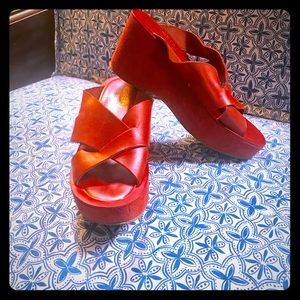 Kork Ease Orange-Red platform sandals 8